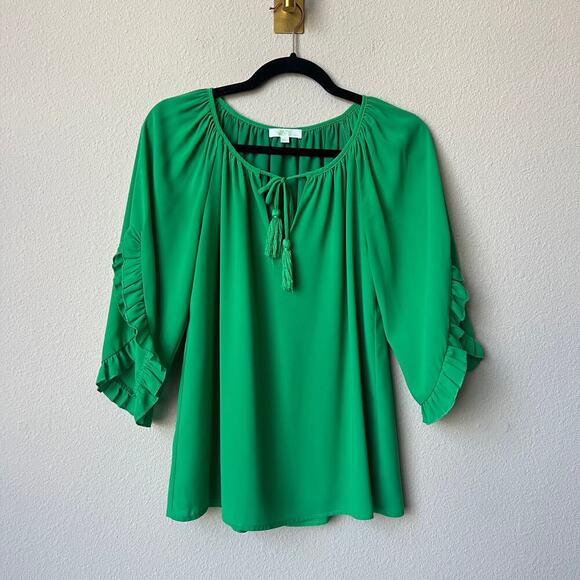 Jade by Melody Tam Green Ruffle Sleeve Tassel Tie Blouse Size XS - Picture 2 of 7